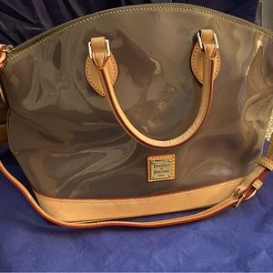 Dooney & Bourke Patent Leather Satchel- Tan with cream leather trim.
